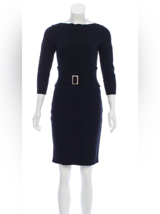 CHANEL Dresses & Skirts - Vintage CHANEL Black Belted Midi Knit Dress with Champagne Buckle